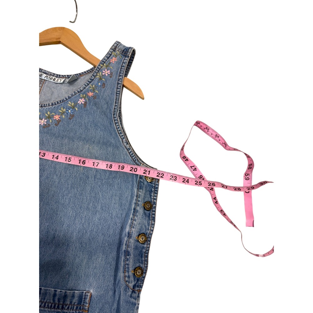 Vintage Laura Ashley Denim Pinafore Dress Floral Midi Teacher Modest Jumper L - Picture 8 of 8